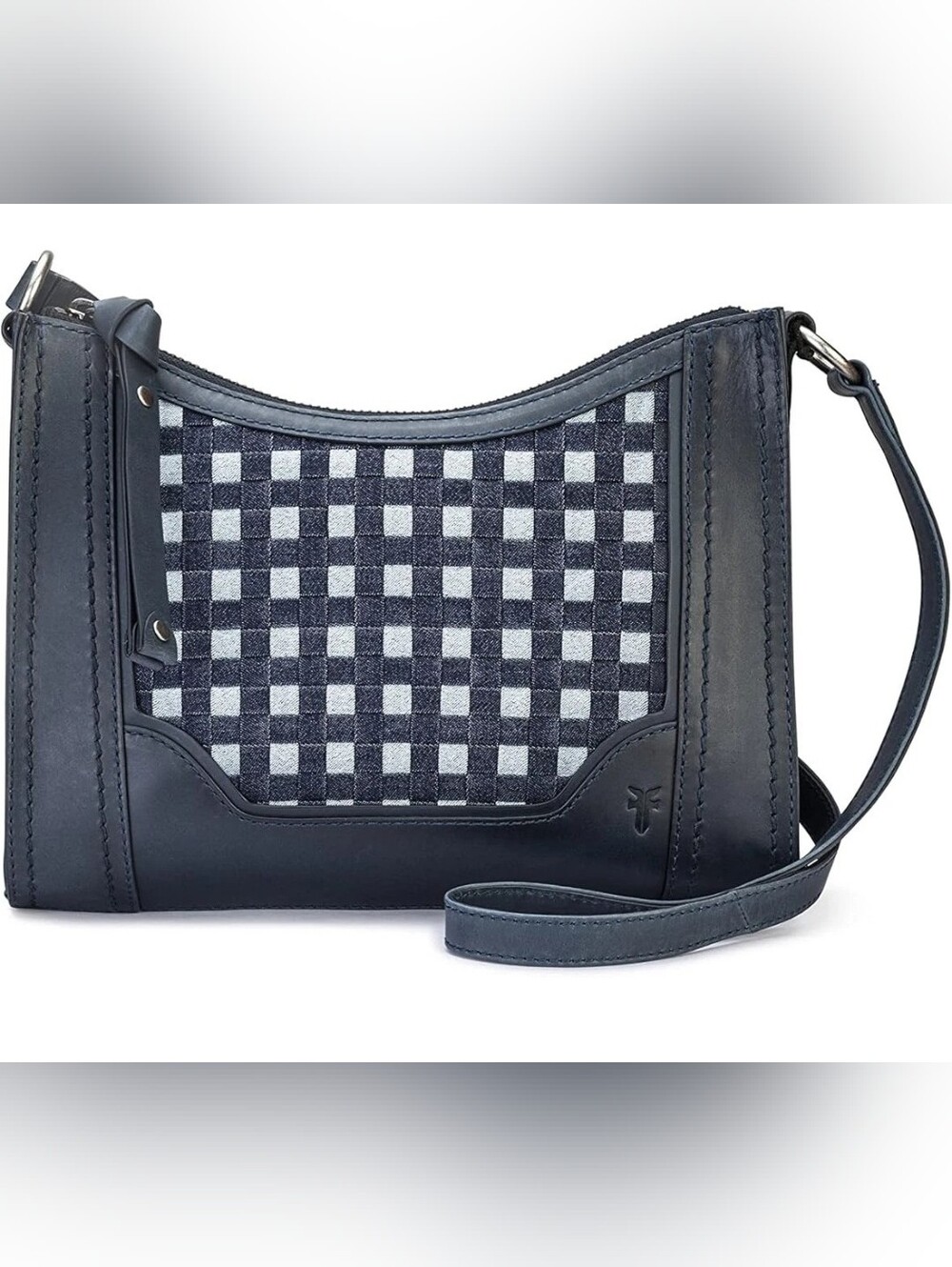 Frye Melissa Navy Denim & Leather Zip Crossbody-NWT